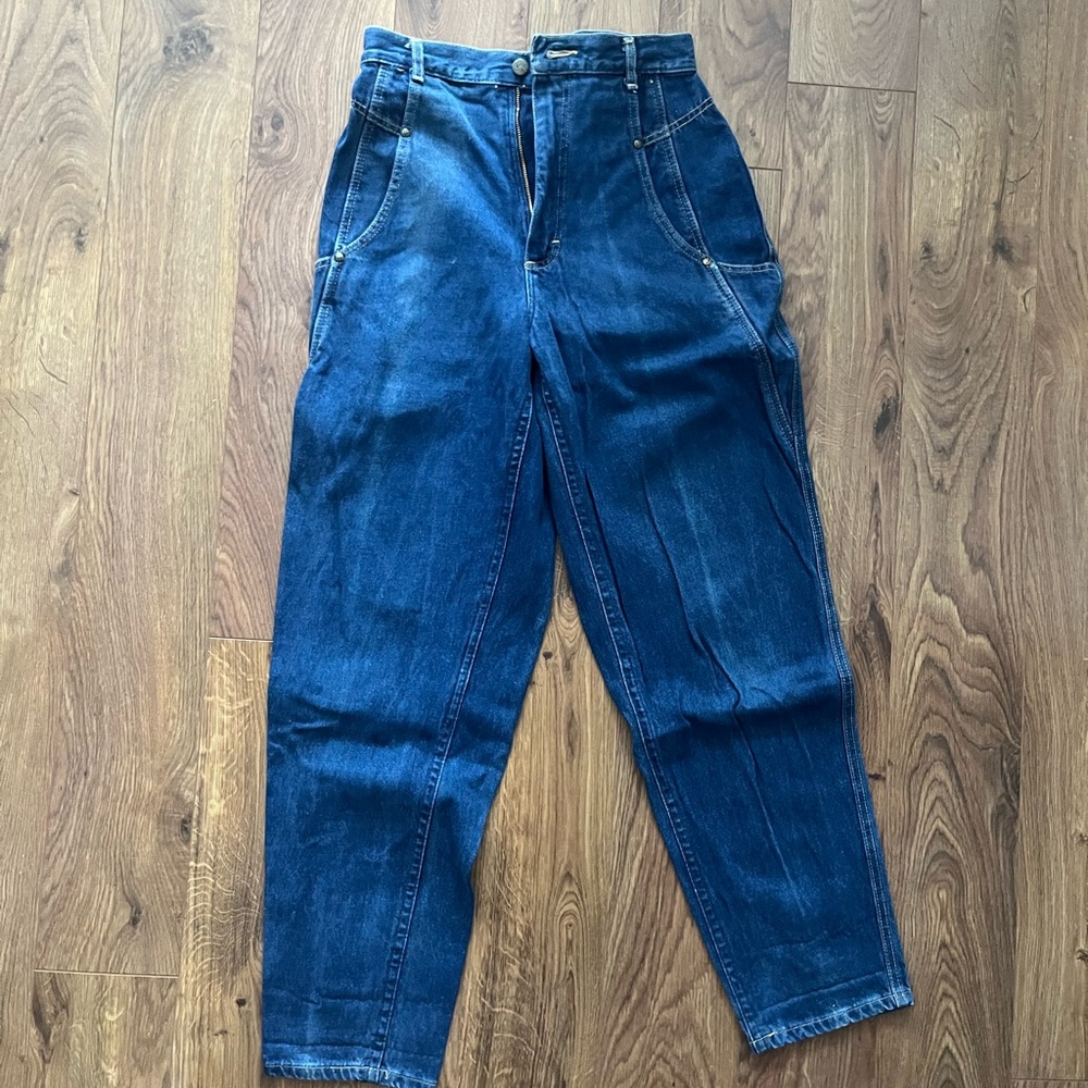 Vintage Lee Brand medium wash straight leg jeans with Carpenter style detailing